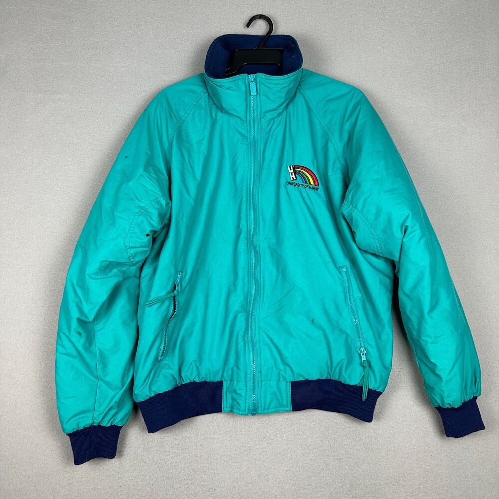 Vintage Sports Mens XL Rain Coat Jacket Blue/Green University Of Hawaii VTG